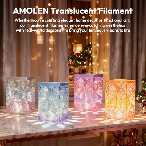 Image of AMOLEN Transparent PLA Filament Bundle Multicolor, Translucent PLA 3D Printer Filament 1.75mm ±0.02mm, NO-Tangle & Low Warping, Dimensional Accuracy + /- 0.02 mm, Fits Most FDM 3D Printers, 200x4 Pack