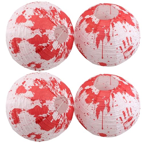Anneome 4PCS Halloween Red Handprint Paper Lanterns Hanging Decorations, Bloody Festival Lanterns for Indoor Outdoor Party, Halloween Bloody Hanging Props for Haunted House