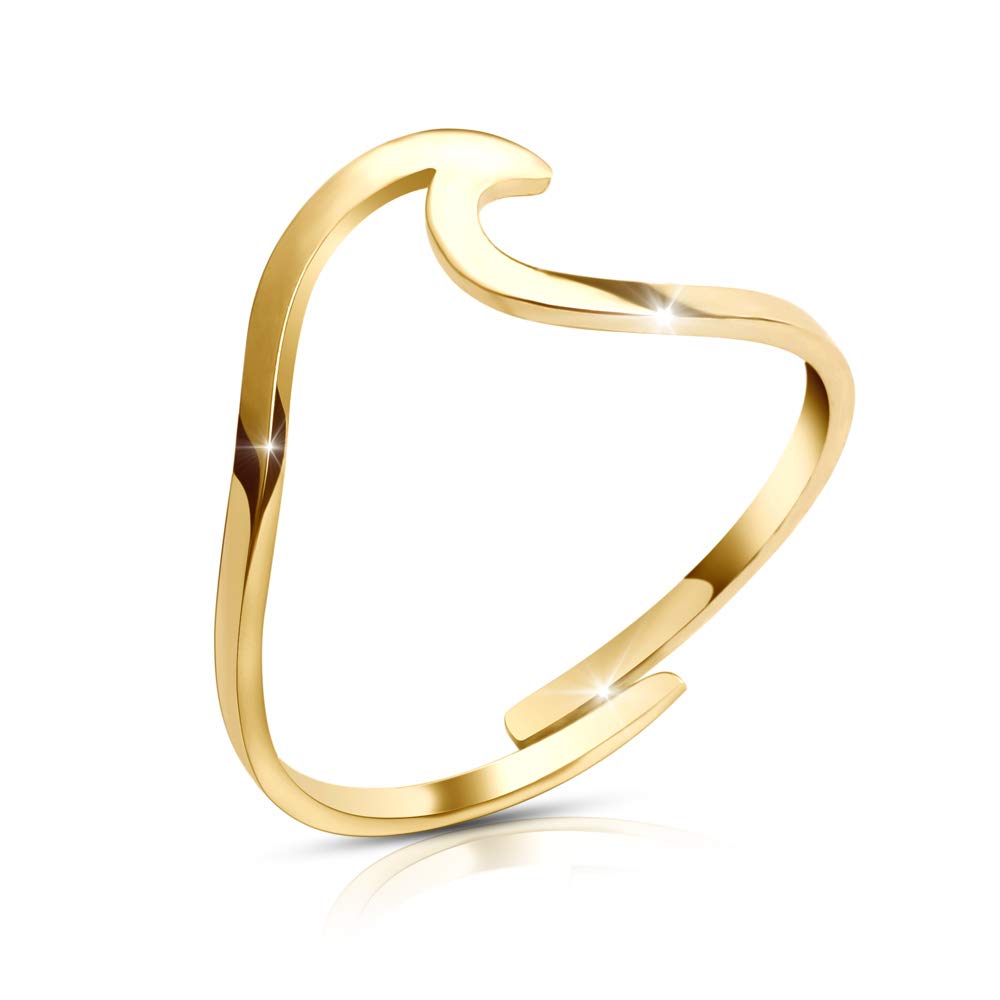 GD GOOD.designs EST. 2015Anillo Wave para señoras - Impermeable - Anillo de acero inoxidable ajustable I Anillo Wave en Oro - Plata u Oro Rosado I Incluye caja de regalo