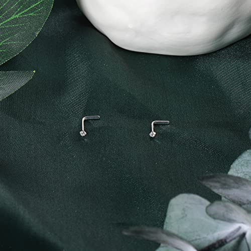 Bodyace 18K White Gold Nose Rings For Women Men, 20G Real Solid 18K Nose Rings Studs, Simulated Diamond Nose Piercing Jewelry 1.5Mm 2Mm 3Mm (A:l-Shaped) #TOP4