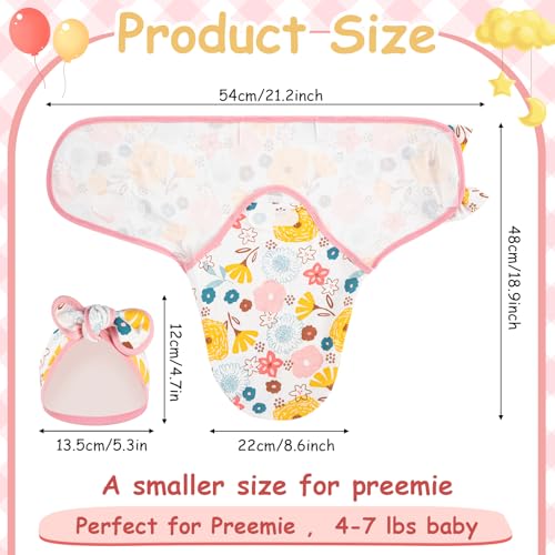 Image of Ramede 6-Pack Preemie Baby Swaddle Blankets with Hats, Breathable 100% Cotton Baby Swaddles, Suitable for Preemie Babies and Newborns, Soft Cotton, Adjustable(Bow,Pink)
