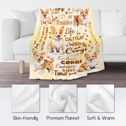 Corgi Blanket, Corgi Lovers Gift, Cute Soft Throw Gifts for Girls Boys Women, Cozy Flannel Throw Blankets for Bed Travel, 50"x60"