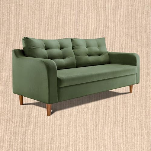 Image of Duroflex Ease Plus - 3 Seater Sofa Set for Living Room | 3 Year Warranty | Premium Wooden Frame Sofa | Anti-Pilling Fabric, Fade & Termite Resistant | Comfortable & Durable Couch - Chive (Green)