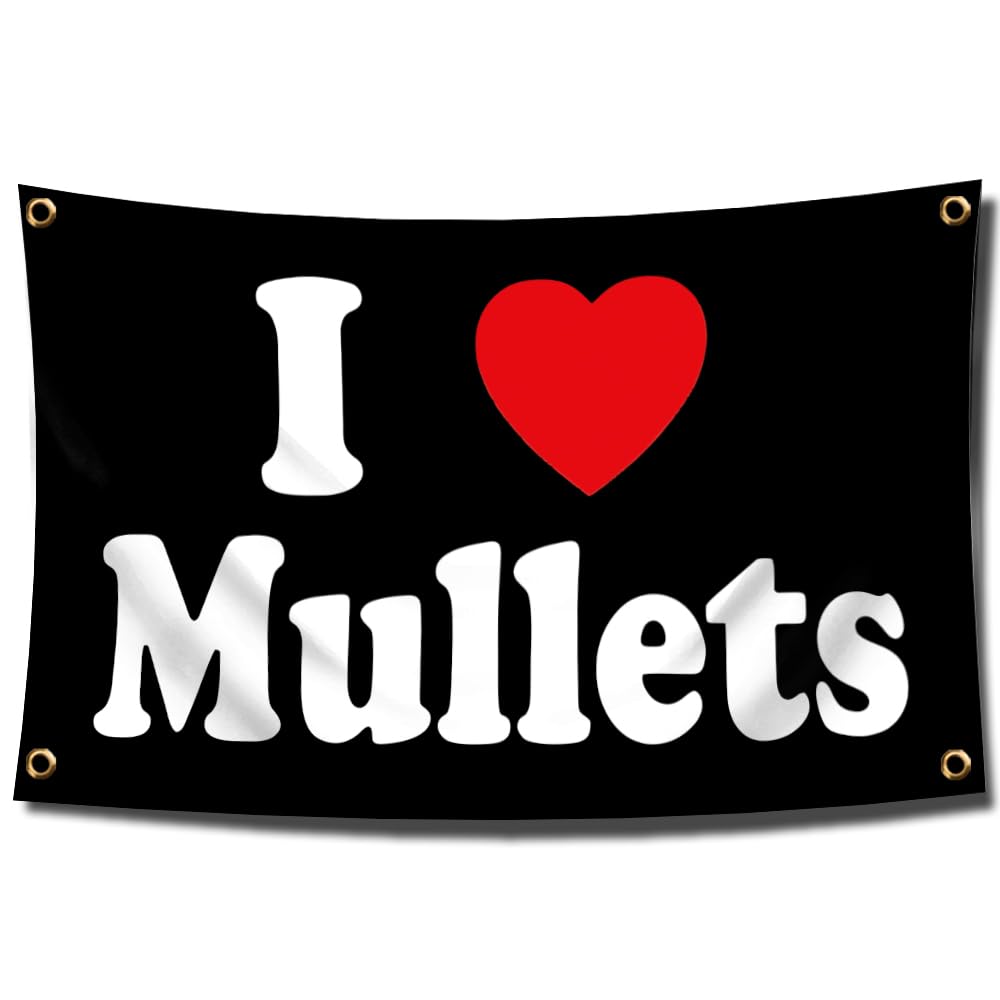 ENMOON I Love Mullets Flag I Heart Mullets Flag 3x5 Ft Funny Decoration Banner Tapestry for Indoor and Outdoor Decor