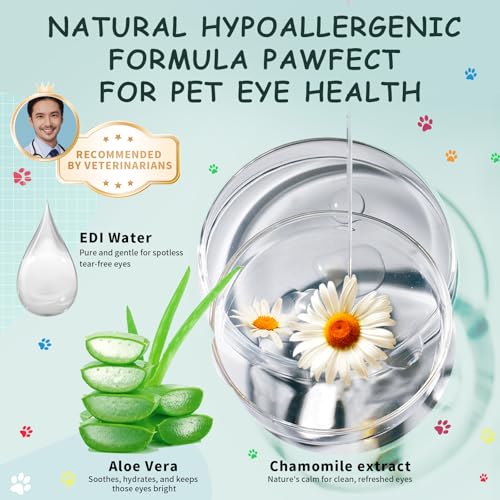 Image of Pet Eye Wipes for Dogs & Cats, Tear Stain Remover Pads with Chamomile & Aloe Vera, Alcohol-Free Reduce Discharge Deep Clean Wrinkles Unscented Grooming Wipes, 100 Count