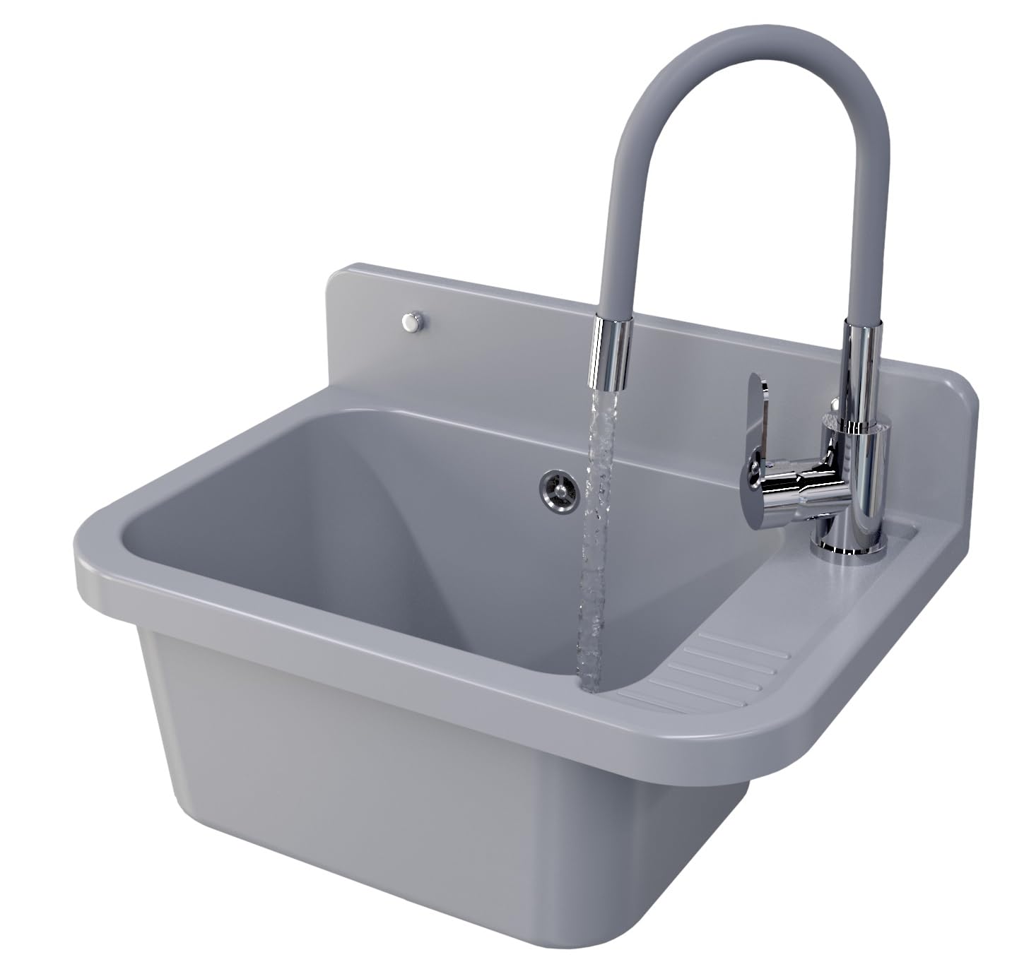 GRANITAN Lavandino da Esterno Moderno per Garage e Lavanderia - Lavatoio per Installazione Interna ed Esterna - Pilozzo da Esterno Giardino - 50x34x31 cm - (Grigio + Rubinetto del Lavello FLEX)