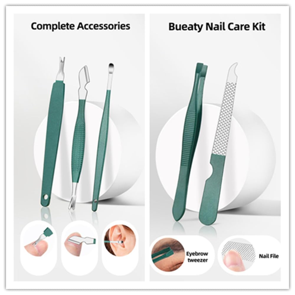 Juego de Tijeras para uñas, cortaúñas de Acero Inoxidable para Uso doméstico, para pedicura, Color Verde, 9 Piezas (Juego Verde de 9 Piezas)