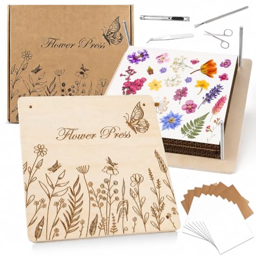 GOLDGE Extra Large Flower Press for Adults - 27.5 x 27.5cm 10 Layers Wooden Flower Pressing Kit with Storage Bag Gifts for DIY Arts and Crafts Lovers