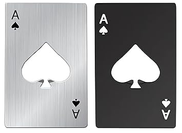 2Pcs Casino Poker Bottle Opener Bar Tool Beer Fancy Stylish Creative Card Shape Openers Metal Cap Soda Stainless Steal Cocktail Wine Bottle Accessories Unique Ace of Spade Wallet Size