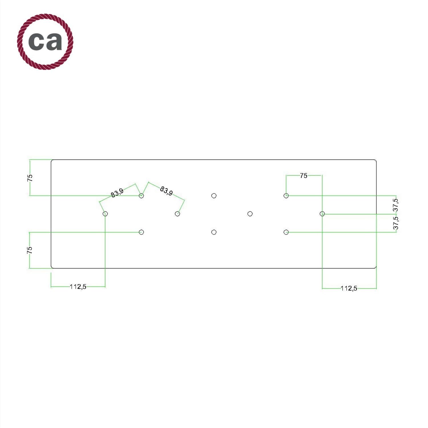 creative cables Rosone XXL rettangolare bianco linea Rose-One (serracavo conico, dibond bianco opaco, 10 fori e 6 fori laterali) – Per lampadari e sospensioni multiple