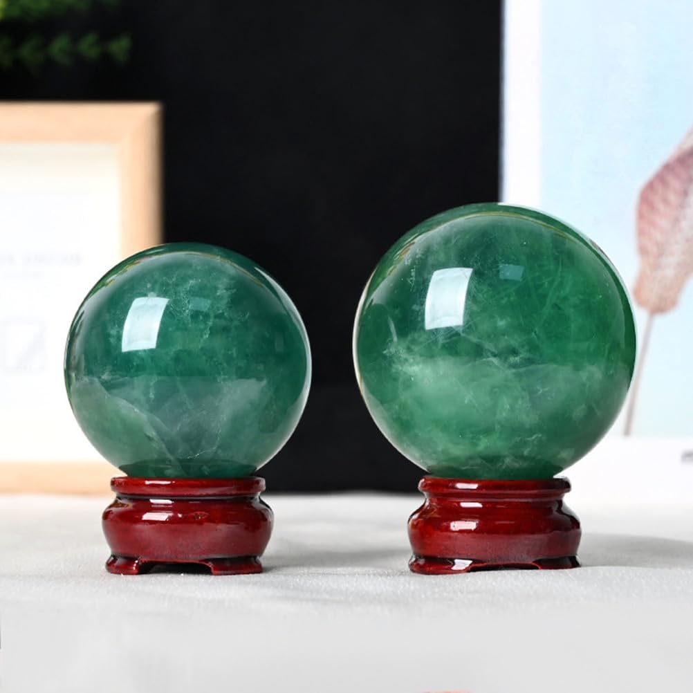 Magic Crystal Ball Green Fluorite Quartz Sphere with Stand Feng Shui Crystals Ornament for Witchcraft Home Decorative,3.14"(8cm)