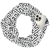 Pop Fashion Infinity Scarf for Women Lightweight - Multifunctional Travel Scarf with Hidden Pocket - Greek Key Pattern Scarves (Black)
