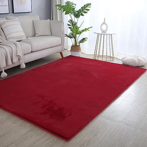 Carpettex Hochflor Teppich Wohnzimmer Shaggy Flokati Teppich Modern Einfarbig 120 x 170 cm Rot - Teppich Schlafzimmer Weich Flauschig Waschbar Teppich Küche Esszimmer - Langflor Teppiche