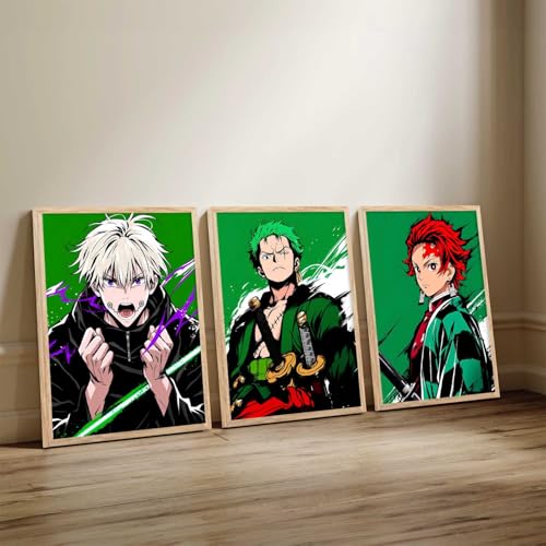 Image of walllane Anime Posters with Frame | Aesthetic Anime Characters Posters with Frames | Japanese Art Framed Poster for Bedroom Living Room Gaming Room Wall Decor Set Of 3 (19 X 25 inch)