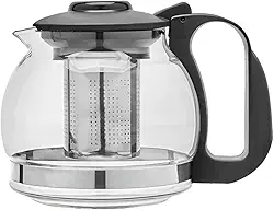 Chaleira de Vidro com Infusor Removível, 1200 ml, Design Moderno, Bule para Chá com Alça Ergonômica, Base em Aço Inox, Transparente Borossilicato