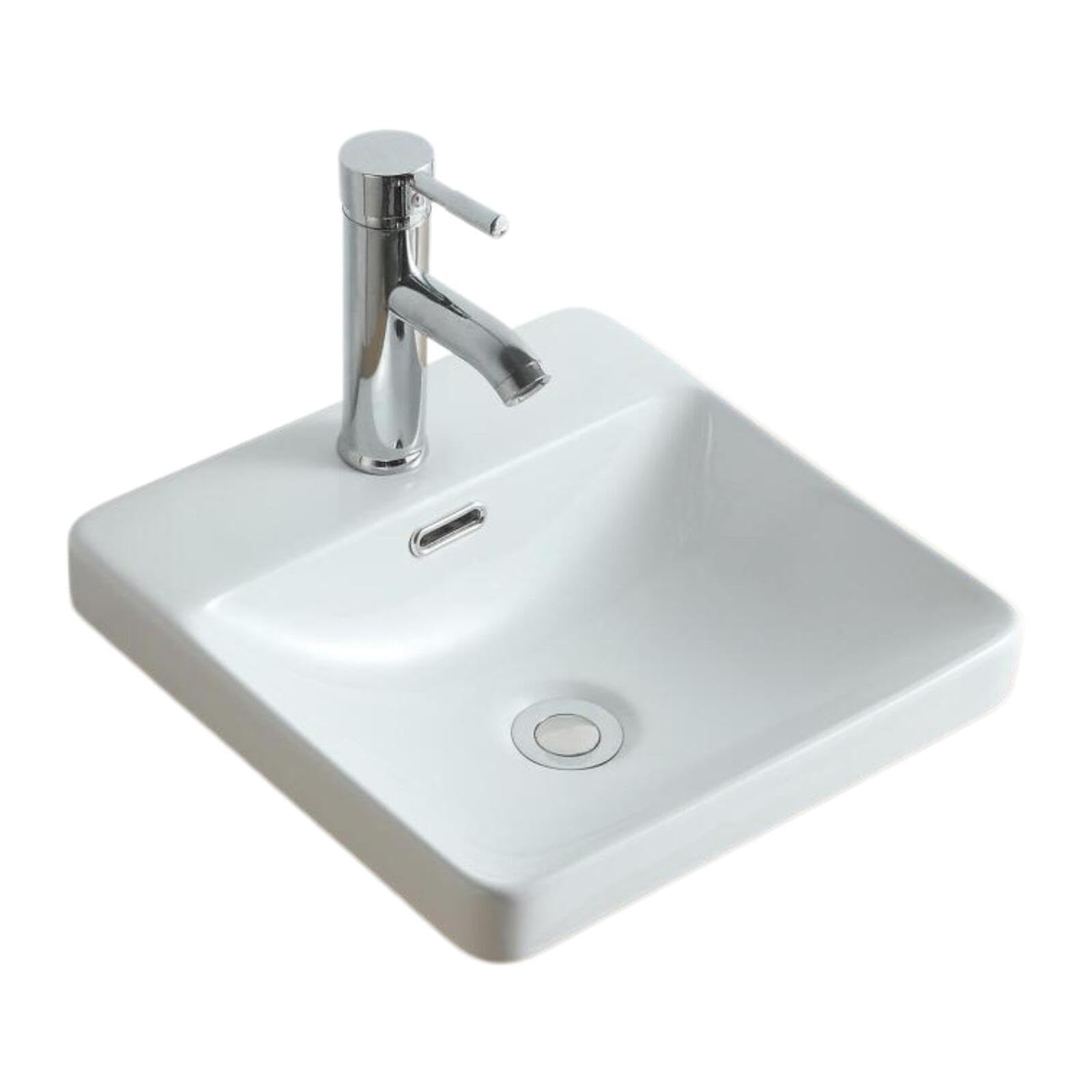 MOB-IN Vasque Semi encastrée carrée en céramique Blanche 37cm