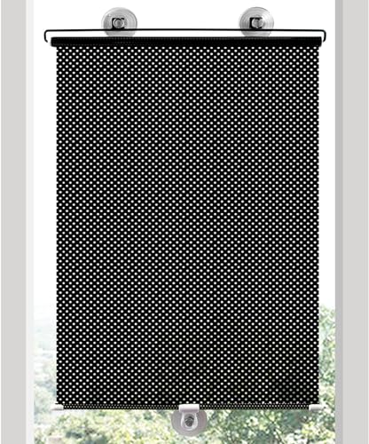 Window Roller Blind with Suction Cups,Blackout Spring Roller Blinds PVC,Retractable Balcony Sun Shade,Sunscreen Insulation Shading Curtain Blind Living Office Car bathroom,No Drilling (40x125cm)