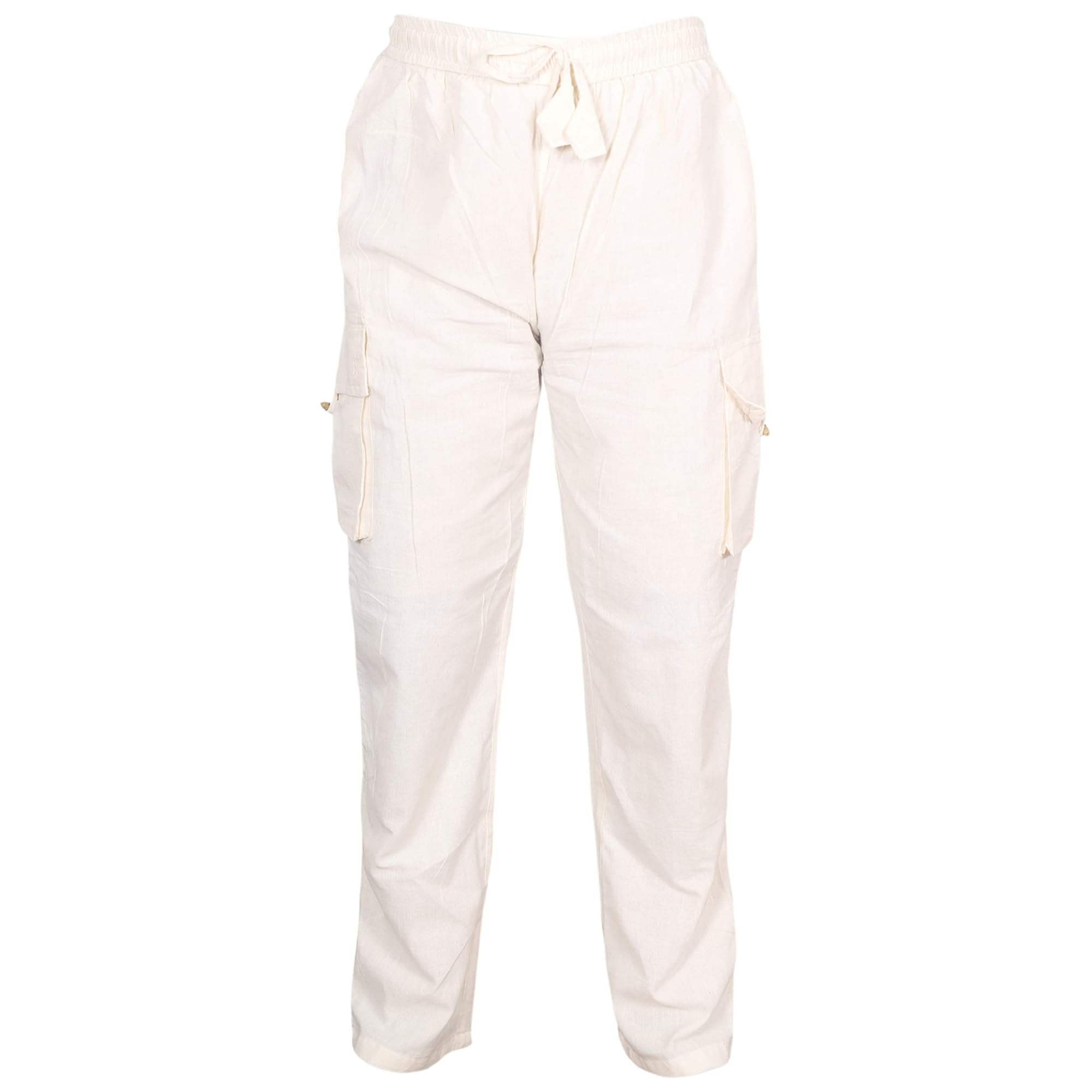 Shopoholic Fashion Men's Cream Elastic Waist Cargo Pants Plain Hippy Combat Trousers (Cream/3Xl)