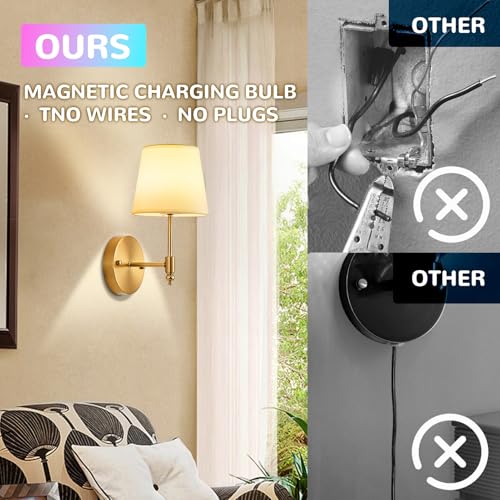 Image of Battery Operated Wall Sconce Set of 2,Gold Wireless Wall Light with Remote Control,RGB Dimmable Wall Sconces Set of Two 15 Colors,Rechargeable Bulbs Cordless Lamp for Bedroom Living Room