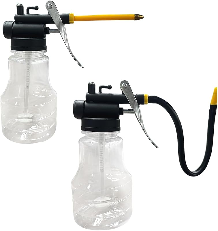 YoRise 2PCS Oil Can Pump Oiler, High-Pressure Lubrication Oil Spray Can with Flex Spout, Rigid Transparent Bottle Thumb Pump Tool Oiler, Automotive Oiling Gun Accessories (Clear)