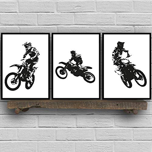 Posters de Motocross 50x70cmx3 láminas de lienzo duraderas para renovar paredes juveniles