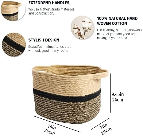 OrganiHaus Brown Toy Storage Basket for Kids | Woven Basket for Storage | Blanket Basket Living Room | Baby Storage Basket for Nursery | Cotton Rope Basket for Storage | Toy Basket Storage - 14 x 9