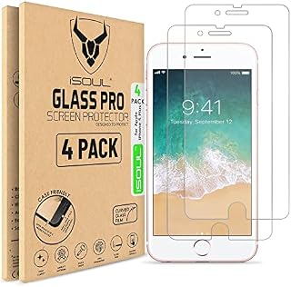 iSOUL Screen Protector for iPhone 8 and iPhone 7, iPhone 6s, iPhone 6, 4.7-Inch, Case Friendly, Tempered Glass Film, 4-Pack