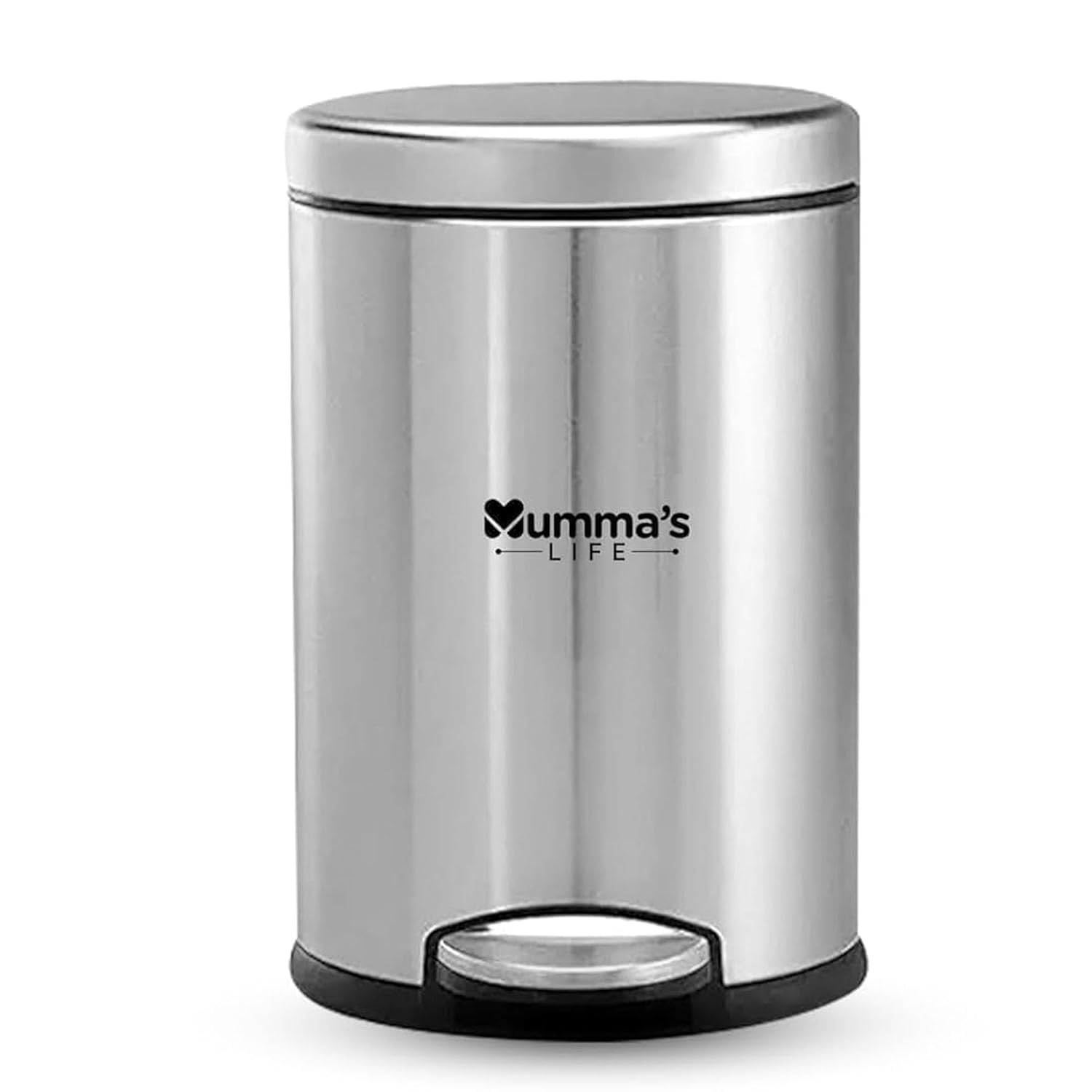 Mumma's LIFE 5L Dustbin for Bathroom with Lid – Stainless Steel Silver Pedal Bin with Plastic Inner Bucket & Lid | Round Garbage Bin, Trash Can, Steel Dustbin for Home, Kitchen, Office – 7x11 inch