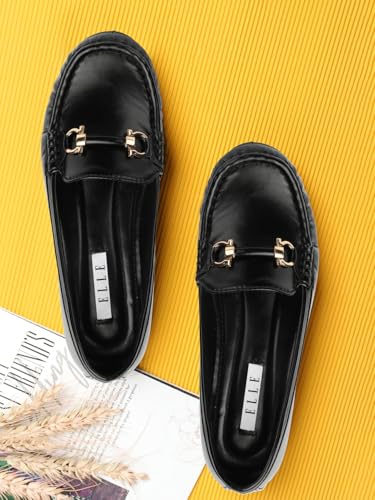 Image of ELLE Women's Flats Slip-On Loafers with Metallic Buckle