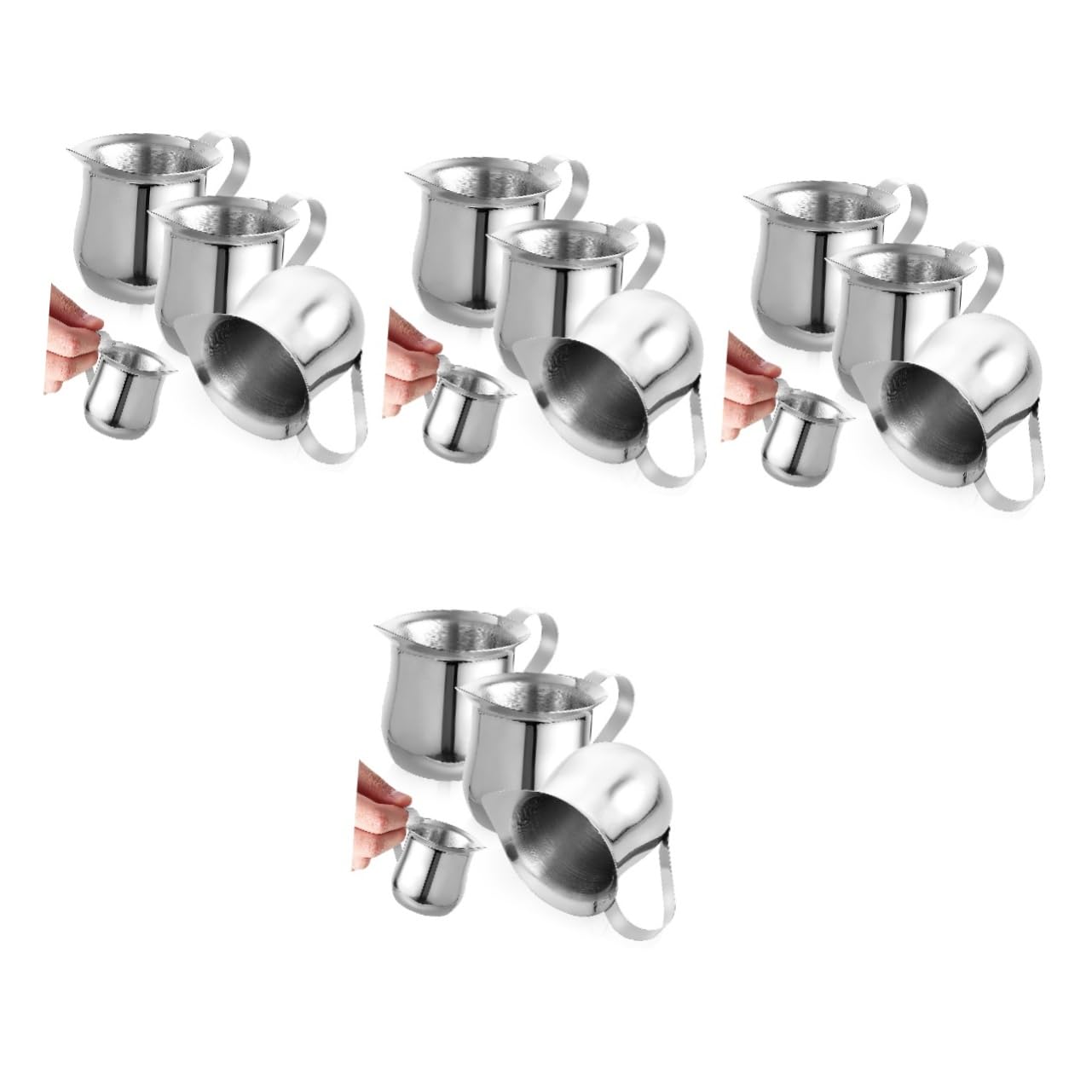 Housoutil 12 Piezas Jarritas de Leche Inoxidable Vertedor Profesional y Mango Ergonómico para Espresso y Cappuccino para Espumar Leche y Servir con Precisión Cafeterías y