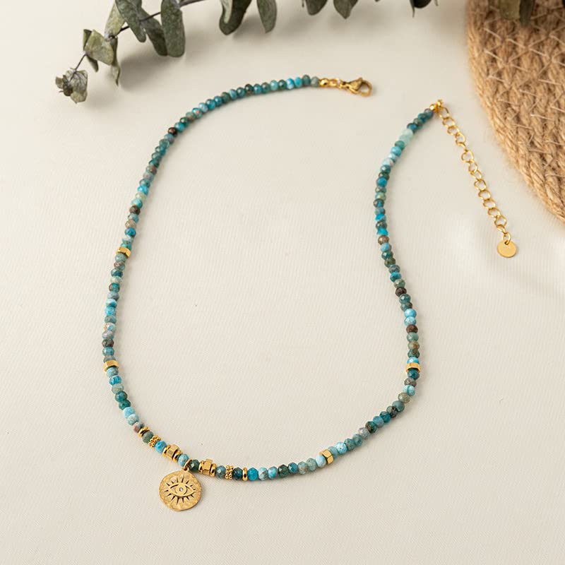 Vintage Natural Blue Turquoise Beaded Necklace Devil Angel Eye Pendant Natural Turquoise Chocker Chain2