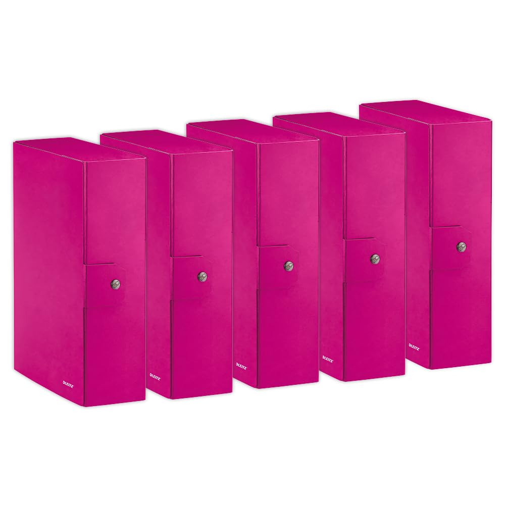 Leitz, caja, cierre de botones, cartón plastificado, tamaño 25 x 35, WOW, color Fucsia metallizzato Dorso 10 cm