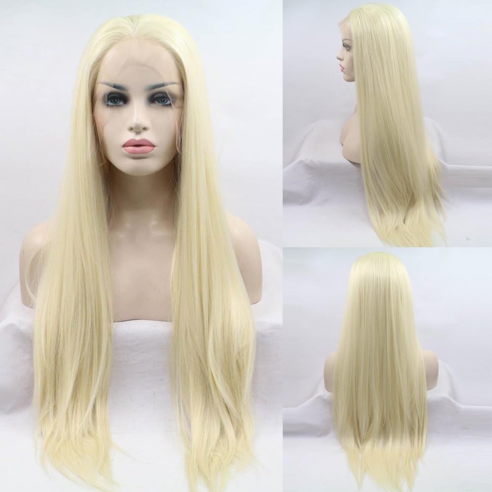 Mint Green Lace Wig for Women Long Silky Straight Mint Green 13 * 3 Lace Frontal Wig Heat Resistant Fiber Realistic Hairline Glueless Daily Use Cosplay Wigs 24inch