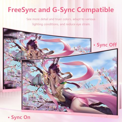 Image of Raywego 27 Inch Pink Curved Gaming Monitor, QHD 1440P 180Hz, 1500R | 1ms MPRT, 3000:1 contrast, HDR, FreeSync, eye care, HDMI /DP, VESA 75x75, 3-side borderless design.