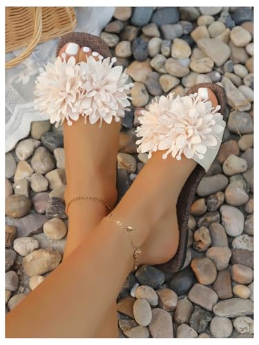 Women's 3D Flower Flat Sandal Elegant Floral Open Toe Slip On Slides Boho Casual Summer Sandals2