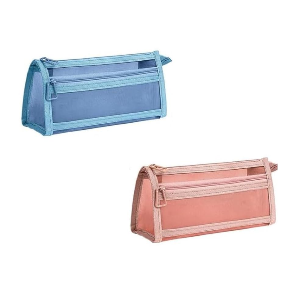 Transparent Mesh Pencil Case & Multi-Purpose Organizer Pouch - Large Capacity Stationery Bag with Extra Front Pocket and Smooth Zippers for School, Office, Makeup, and Travel (Mix)-image-19