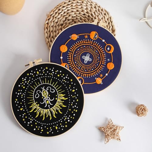 Image of GLTAYLMY 3 Set Tarot Embroidery Starter kit with Patterns and Instructions, DIY Adult Beginner Cross Stitch Kits, Including 1 Plastic Embroidery Rings,Colored Threads and Needles
