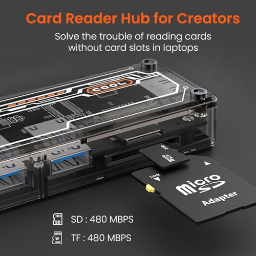 Image of Portronics MPort View Two 6-in-1 USB Type-C Hub Dock,100 W Type-C PD&Data, USB 3.0 SuperSpeed, USB 2.0,SD and Micro SD, 4K HDMI,Transparent Case for Laptop, PC & More(Black)