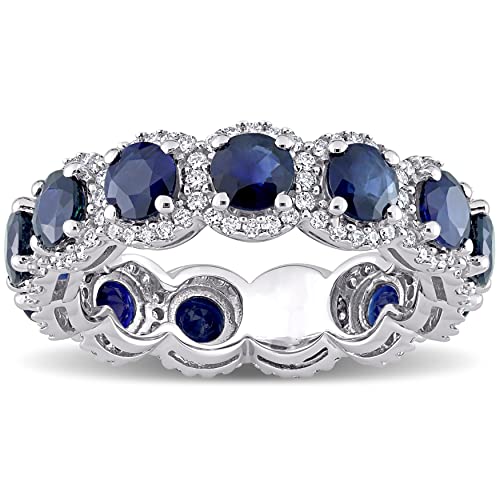 3.25 Carat Blue Sapphire And Natural Diamond Full Eternity Wedding Band Rings For Women In 10-14 KT Solid Gold Anniversary And Enagagement Prong Setting ( Blue Gemstone 2.5 ctw,Clarity I2 , Color HI)2