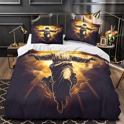 Housse de couette Jésus 3D king microfibre 220x240 3 pièces - 4