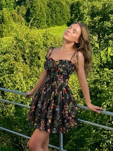 Image of CIDER Floral Dress for Women Summer Mini Sundresses Spaghetti Strap Cute Vacation Dresses Boho Casual Outfits