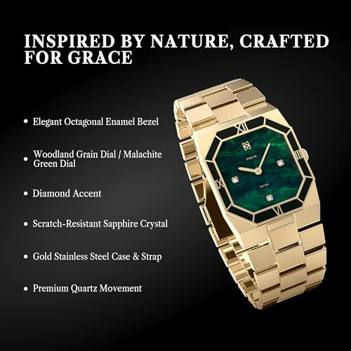 PASCAL Octagonal Enamel Diamond Watch for Men, Modern Vintage Octagonal Men's Quartz Luxury Gold Dress Watch, Sapphire Crystal, Roman Bezel3