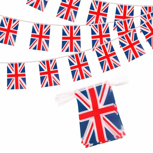 Union Jack 10m 30 Flag Bunting - British, Great Britain, United Kingdom - Oly 2024 Sports Events & Royal Party Decorations