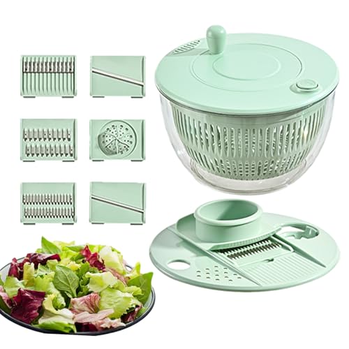 Licuadora de ensalada multifuncional - Construcción de ABS+PET, diseño verde claro transparente, mango fácil de agarrar | El cortador secador para frutas y verduras garantiza una prepa