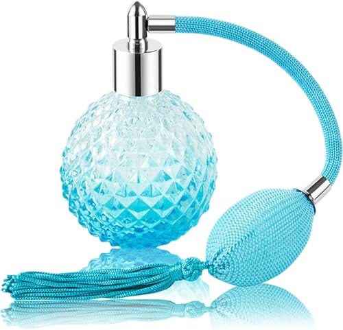 PURIAYA Botella de viaje atomizador de perfume, botella de perfume vintage recargable de 100 ml, elegante botella de fragancia larga rosa o azul para mujer, almacenamiento de perfume reutilizable para