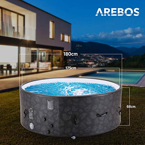 Arebos Whirlpool | opblaasbaar | binnen en buiten | 7 personen | drop-stittch | 130 massagejets | met verwarming | 1120… - Image 7