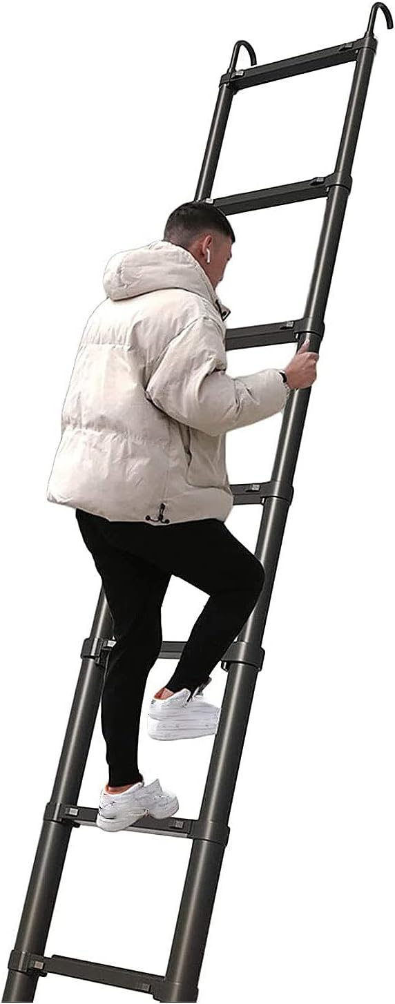 Extendable Ladders Telescoping Ladder for 5m/4m/3m/2m RV/Rooftop Tent/Attic, Aluminum Black Extension Telescopic Ladders with Detachable Hook & Stabiliser Bar (Color : Black, Size : 2.3m/7.5