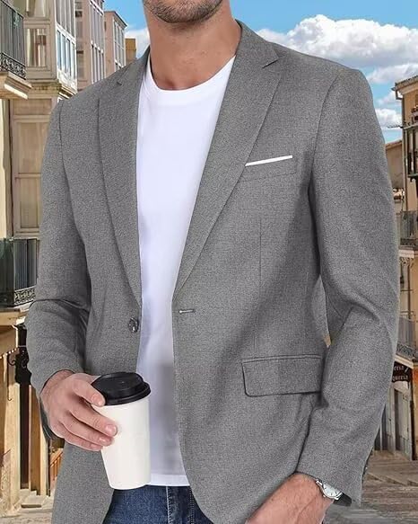 Men's Slim Fit 1 Button 1 Piece Suit Set, Notch Lapel Blazer Top Jacket, Tuxedos Prom&Vacation&Date2