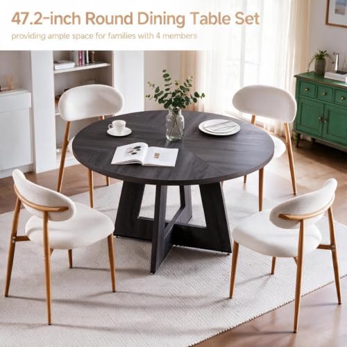 Image of 47'' Round Dining Table Set for 4, Kitchen Table and Chairs