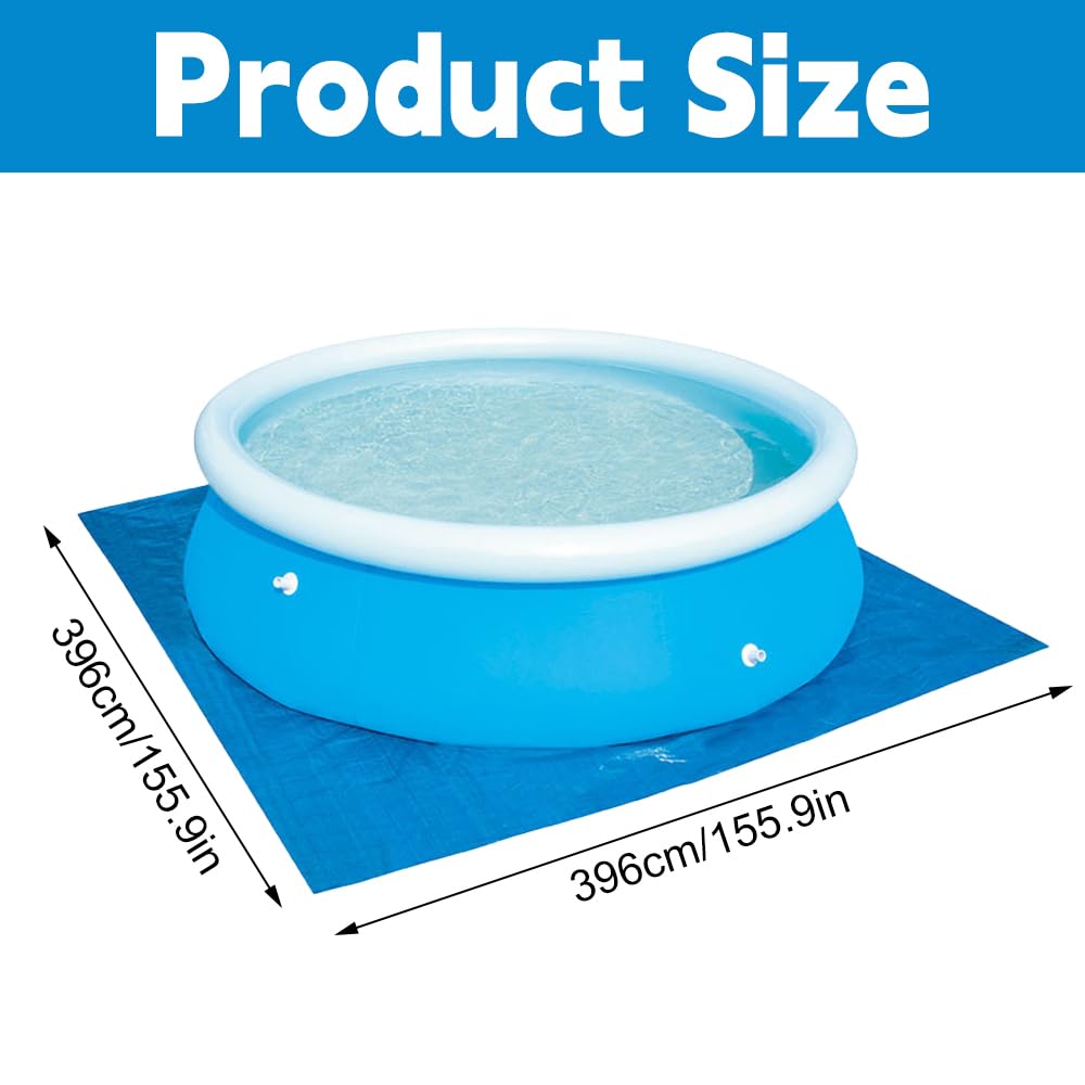Tapis De Sol pour Piscine, 396 X 396 Cm Tapis De Sol Carré, Hors Terre Tapis De Protection Bleu Imperméable Pliable, Protecteur De Sol Piscine pour Rectangulaire & Rond Piscines